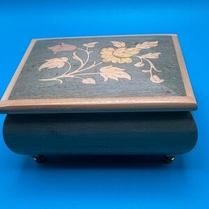 Vintage REUGE Wooden Music Box Floral Inlay Made in Italy MCM Works